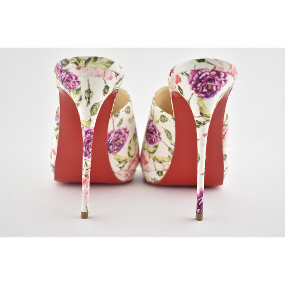 Christian Louboutin Pigamule 120 White Pink Floral Mule Sandal Heel Pump 36.5 - Picture 11 of 12